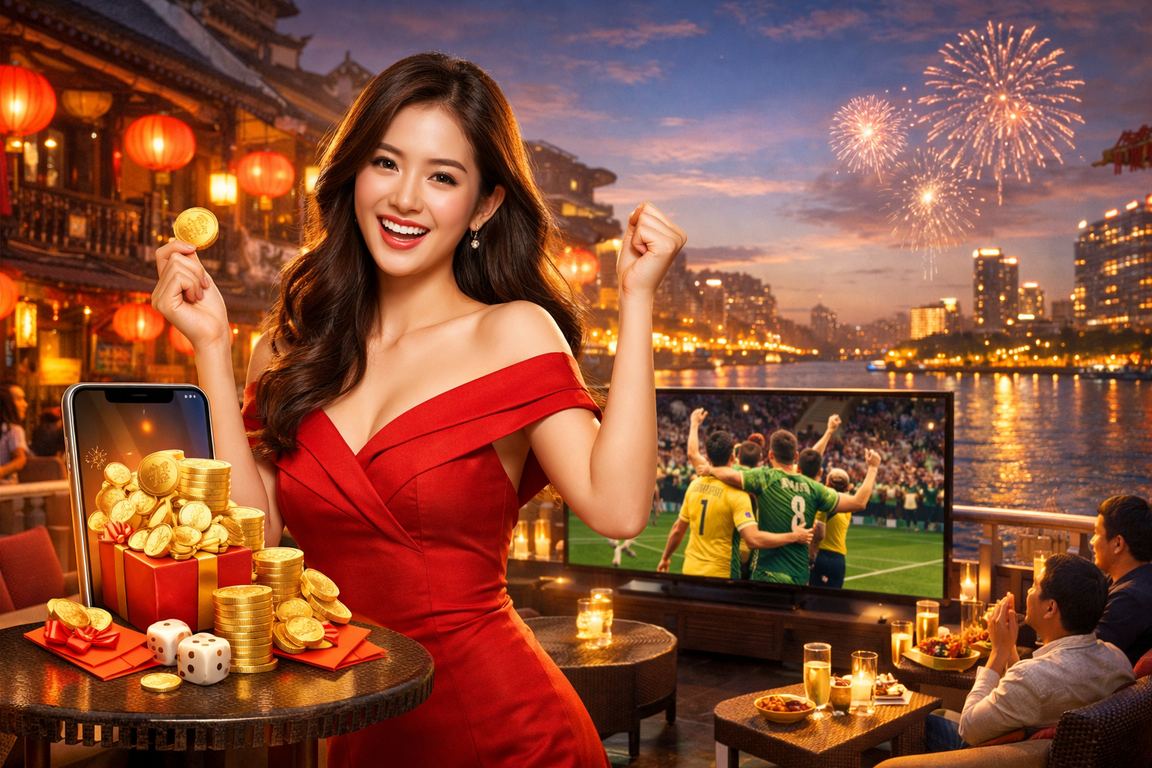 Cảnh đăng ký tài khoản và nhận bonus tại Sài Gòn – không khí đèn lồng và game trực tuyến